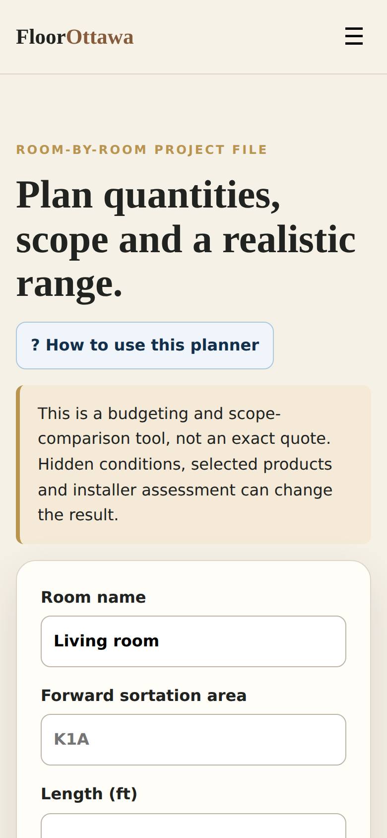 The planner opens: describe a room, then add it.