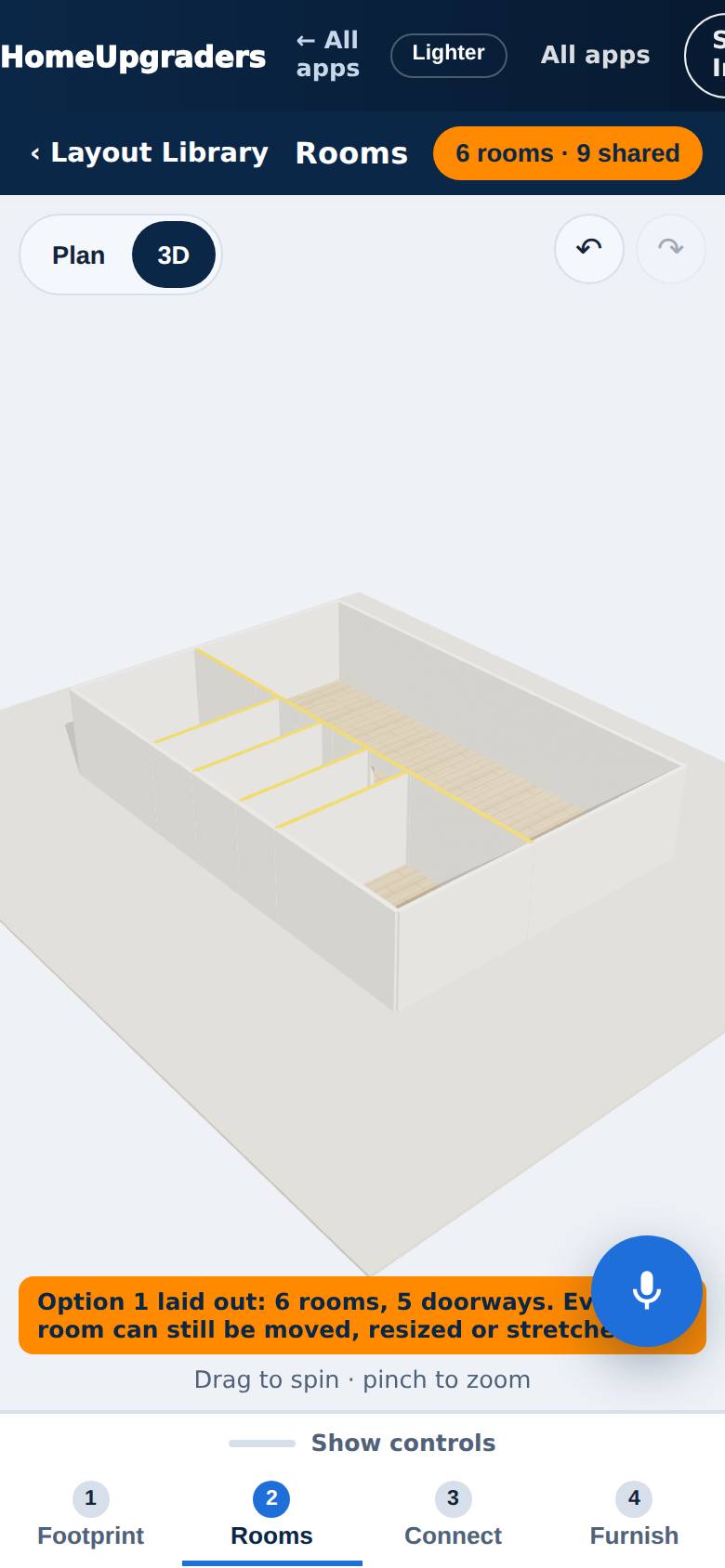 The rooms are placed on the plan; the chip at the top counts them.
