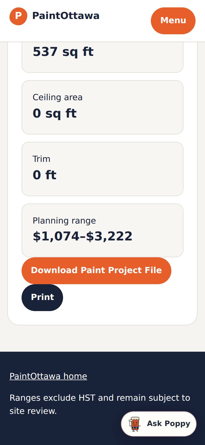 The file downloads to your phone (paint-project-2026-09-23.json).