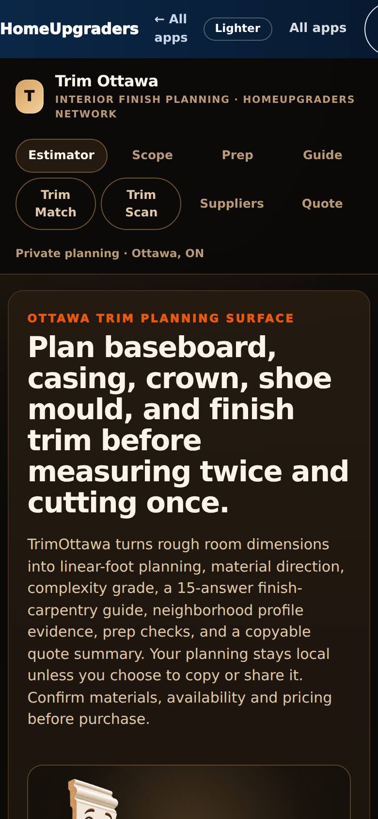 The Trim Ottawa planning studio, with Trim Scan in the menu.